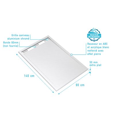 Receveur de douche 90x140 cm acrylique blanc Pedra - AURLANE