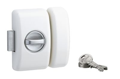 Verrou de porte d'entrée universel à bouton et cylindre 45 mm blanc 3 clés THIRARD