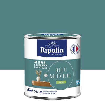 Peinture murs, boiseries et radiateurs bleu melville satin 0,5 L - RIPOLIN