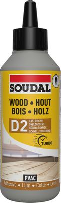 Colle à bois prise rapide D2 biberon 250 g - SOUDAL