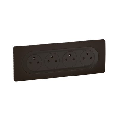 Prise électrique quadruple encastrable affleurante avec terre + plaque + boîte Noir - Céliane LEGRAND
