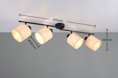 Réglette 4 spots E14 AIMEE noir et naturel 4 X 10W - CASALUM