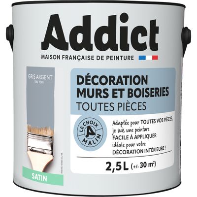 Peinture décoration Murs et Boiseries SATIN 2,5 L gris argent - ADDICT