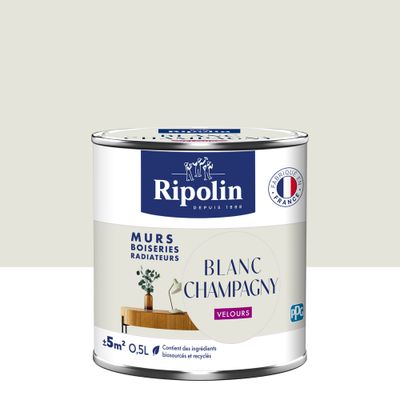 Peinture murs, boiseries et radiateurs blanc champagny velours 0,5 L - RIPOLIN