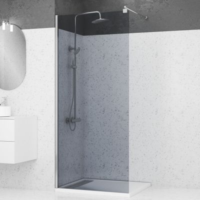 Paroi de douche à l'italienne 90x200 cm profilé chrome verre fumé 8 mm Parma - AURLANE