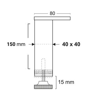 Pied carré réglable hauteur 150 mm aluminium REI