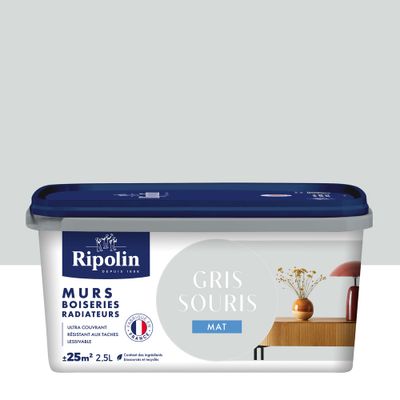 Peinture murs, boiseries et radiateurs gris souris mat 2,5 L - RIPOLIN