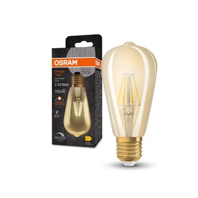 Ampoule LED Edison 1906 filament ambrée variable E27 7 W = 725 lumens blanc chaud OSRAM