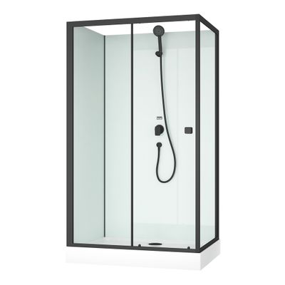 Cabine de douche profilé noir mat et receveur blanc 110x80x197 cm Essentiel AURLANE