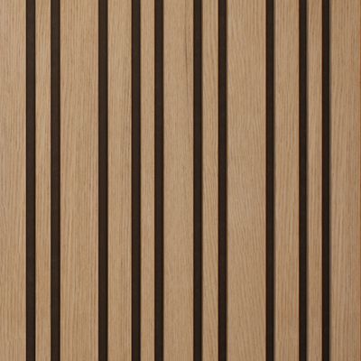 Panneau acoustique mural Decowall Acoustic Blend finition chêne ivoire sur fond noir - 17 x 300 x 2600 mm - AJ TIMBER