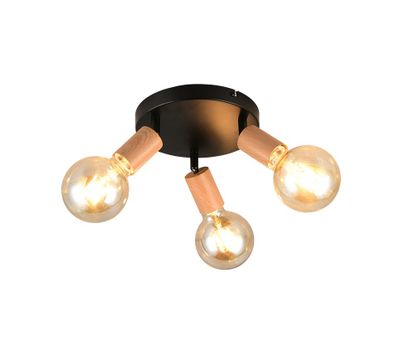 Plafonnier 3 spots E27 Lamego noir et bois 3x10W - REALITY