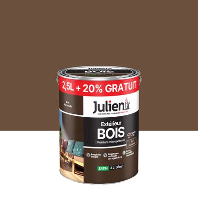 Peinture bois brun Normandie satin 2,5 l + 20 % gratuit - JULIEN