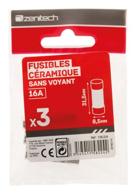 Fusibles 8,5 x 31,5 mm 16 A par 3