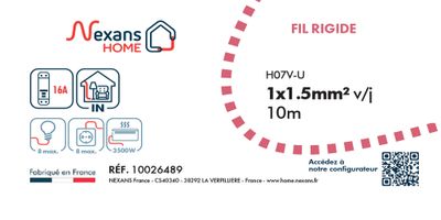 Fil électrique H07V-U 1,5 mm² rigide vert/jaune 10 m - NEXANS