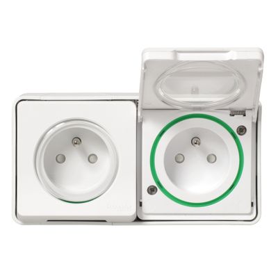 Double prise étanche horizontale IP55 saillie précâblée blanc - Mureva Styl SCHNEIDER ELECTRIC