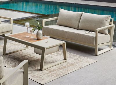 Salon de jardin PERTH aluminium crème avec glacière 4 places - PROLOISIRS