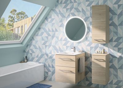 Meuble de salle de bains Selva 2 tiroirs L55 x H65 x P50 cm panneau de particules chêne - GEBERIT