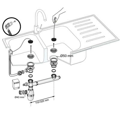 Vidage complet pour évier 2 bacs diamètre 50mm inox WIRQUIN