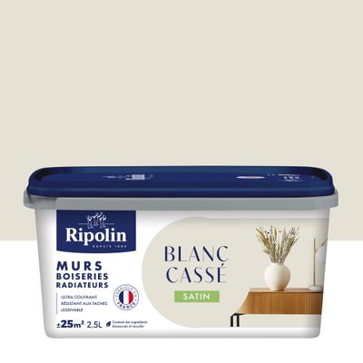 Peinture murs, boiseries et radiateurs blanc cassé satin 2,5 L - RIPOLIN