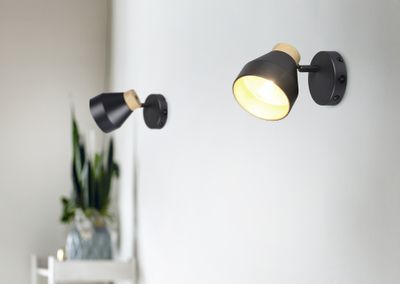 Spot E14 Valentin noir et bois 10W - REALITY