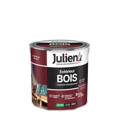 Peinture bois rouge Basque RAL 3004 satin 2,5 L - JULIEN