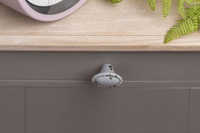 Bouton de meuble ovale gris  porcelaine 42 x 32 mm REI