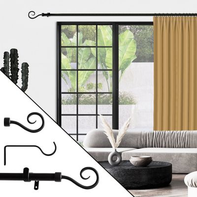 Kit de tringle à rideaux en métal 1.80 m diam 20 mm Finition Noir - MOBOIS