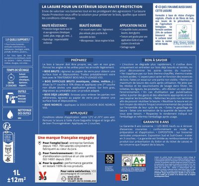 Lasure Haute Protection 8 ans satin chêne fonce 5 L + 1 litre Gratuit - V33