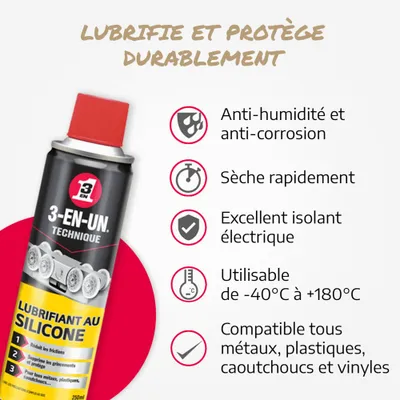 Lubrifiant au silicone en aérosol 250ml 3-EN-UN