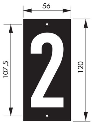 Plaque chiffre 2 à visser 56 x 130 mm fond noir THIRARD