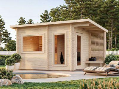 Sauna extérieur Palmako Sanna 4,1m² double vitrage et pergola - 12,6 m² - PALMAKO