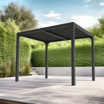 Pergola bioclimatique autoportante manuelle aluminium balcon et terrasse PER2430BI gris 7,2 m², Livraison à domicile incluse - HABRITA