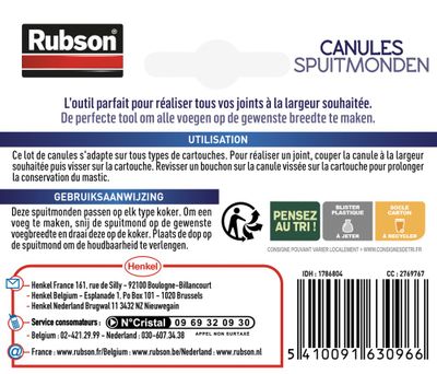 Canules avec Bouchons pour Cartouches par 5 RUBSON