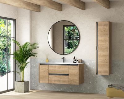 Caisson de salle de bains Thana 2 tiroirs 2 portes 120 x 59 x 46 cm panneau de particules chêne naturel