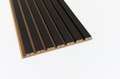 Panneau décoratif MDF 3D Latt Luxx noir mat sur fond bronze - Lot de 2 - 20 x 287 x 2500 mm - AJ TIMBER