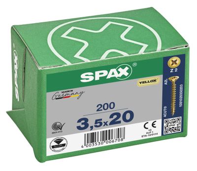 Vis tête fraisée PZ 3,5 x 20 mm par 200 SPAX