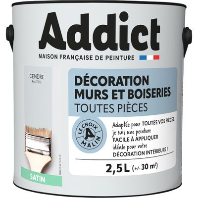 Peinture décoration Murs et Boiseries SATIN 2,5 L cendre - ADDICT