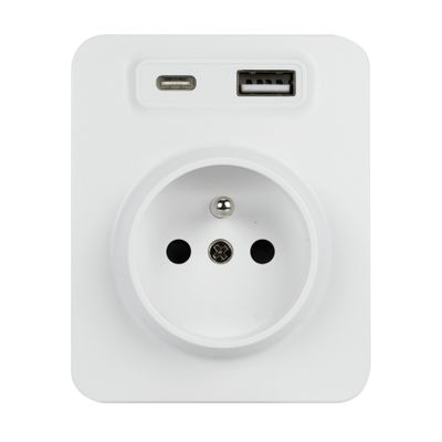 Prise 2 pôles + terre avec prises USB-A et USB-C en saillie Blok blanc - DEBFLEX