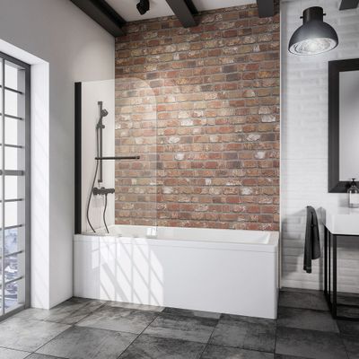 Pare-baignoire rabattable avec porte-serviette 140x80 cm profilé noir verre transparent Capri Deluxe - SCHULTE