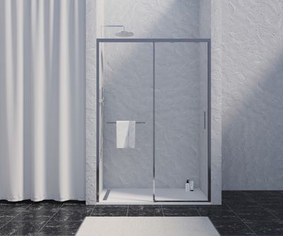 Porte de douche coulissante 140x200 cm profilé chrome verre transparent 8 mm Signature - OCEA