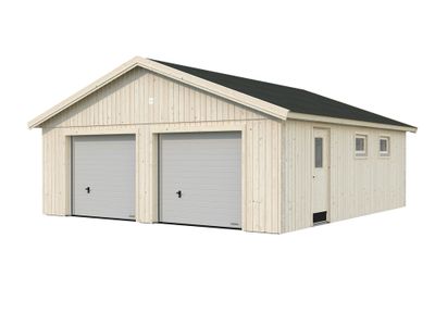 Garage double en bois André avec portes sectionnelles motorisables - 55,5 m² hors-tout - PALMAKO