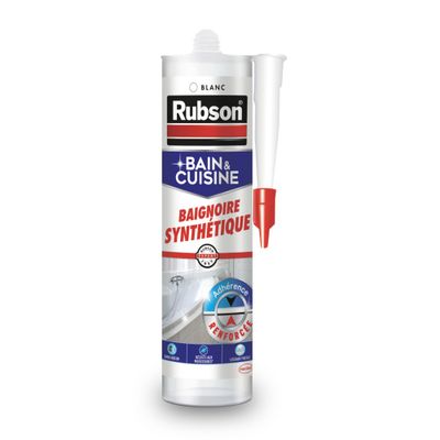 Mastic Silicone Bain & Cuisine Baignoire Synthétique Blanc 280 ml RUBSON