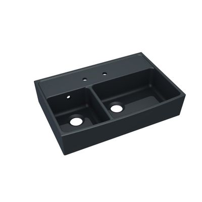 Evier de cuisine timbre d'office grès noir 90x63 cm 2 bacs Walter - PERLINE