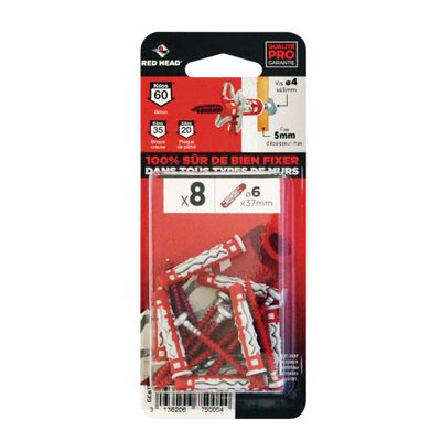 Chevilles MX 6 x 37 mm vis 4 x 45 mm par 8 RED HEAD