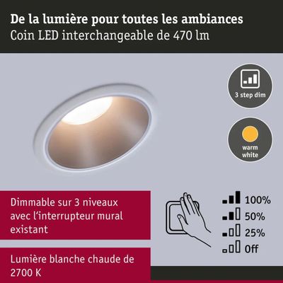 Spot LED encastrable salle de bain IP65 module remplaçable anti-éblouissement Blanc/argent - Cole PAULMANN