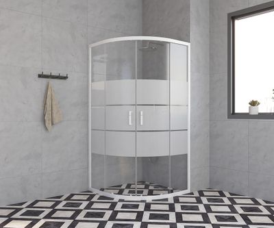 Accès d'angle coulissant 1/4 de cercle 90x90x185 cm profilé blanc verre sérigraphié 4 mm Primera - OCEA