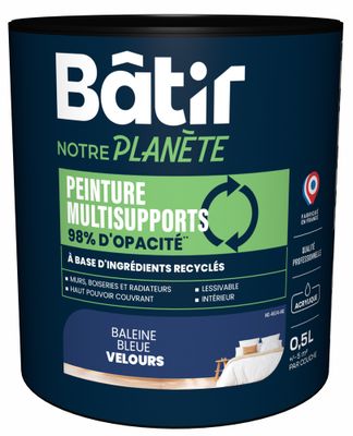 Peinture multi supports velours baleine bleue 0,5 L - BATIR NOTRE PLANETE