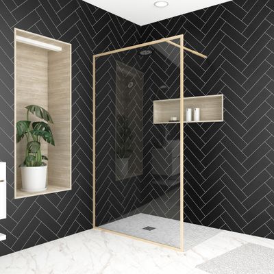 Paroi de douche latérale fixe 120x200 cm profilé or verre transparent 6 mm Golden Edge - AURLANE