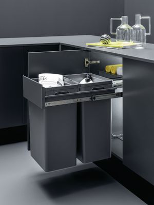 Poubelle extractible 2 bacs effet aluminium 32 litres VIBO