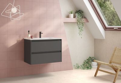 Caisson de salle de bains Thana 2 tiroirs L80 x H55 x P45 cm panneau de particules anthracite mat